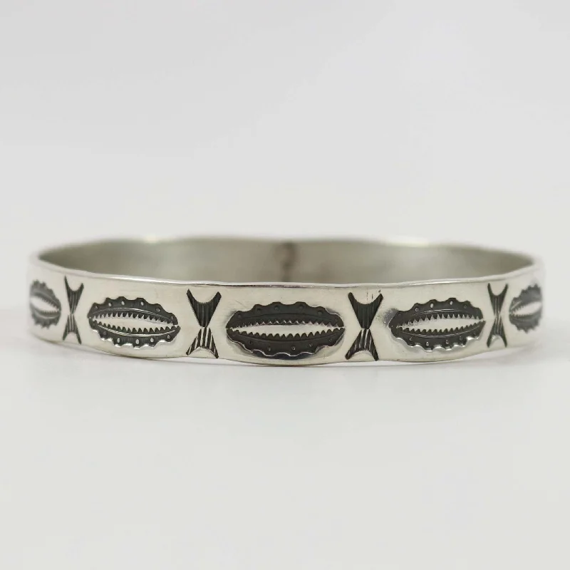 women’s gemstone bangles -Stamped Silver Bangle