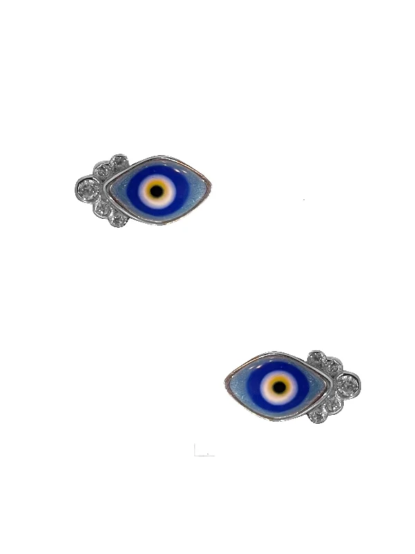 women’s sapphire gemstone earrings -Blue CZ Bezel Evil Eye Studs