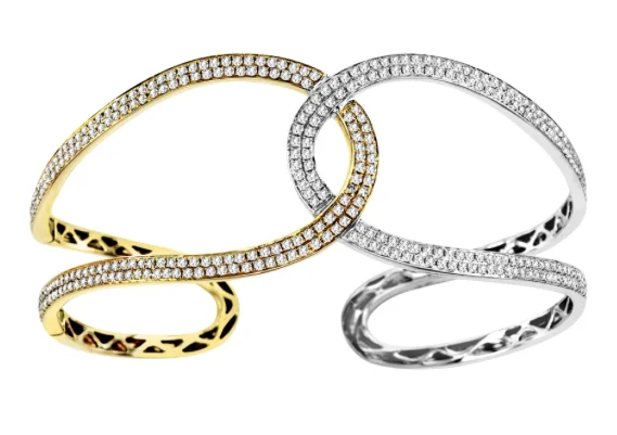 luxury bracelets for women -18kt Two Tone Diamond Twisted Cuff Bracelet (2.70 ctw)