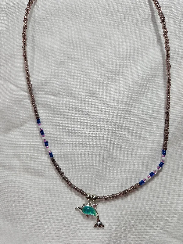 Grey Beads with Blue Dolphin