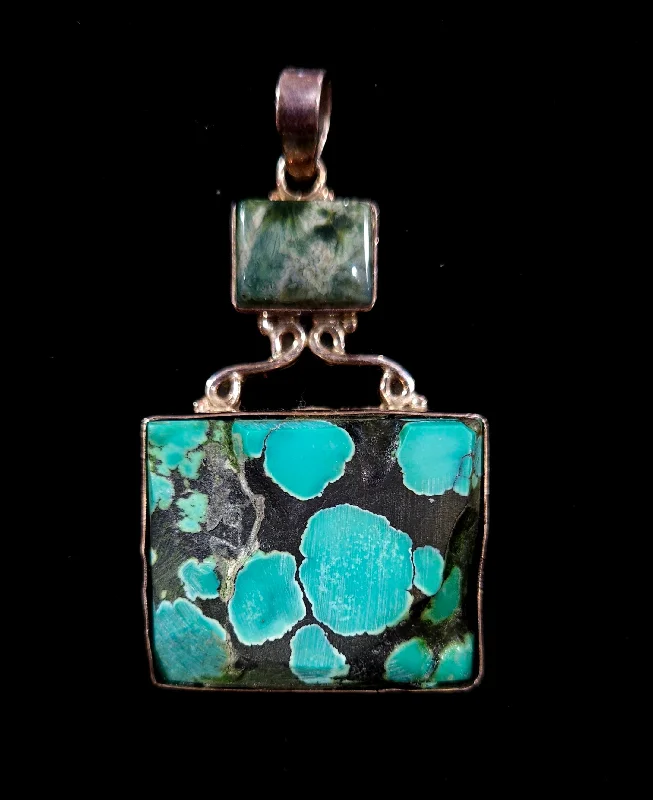 women’s trendy necklaces -Stirling Silver Raw Turquoise And Agate Pendant