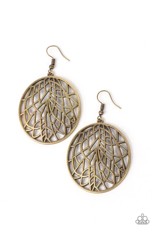 women’s moonstone stud earrings -Fractured Foliage Brass Earring