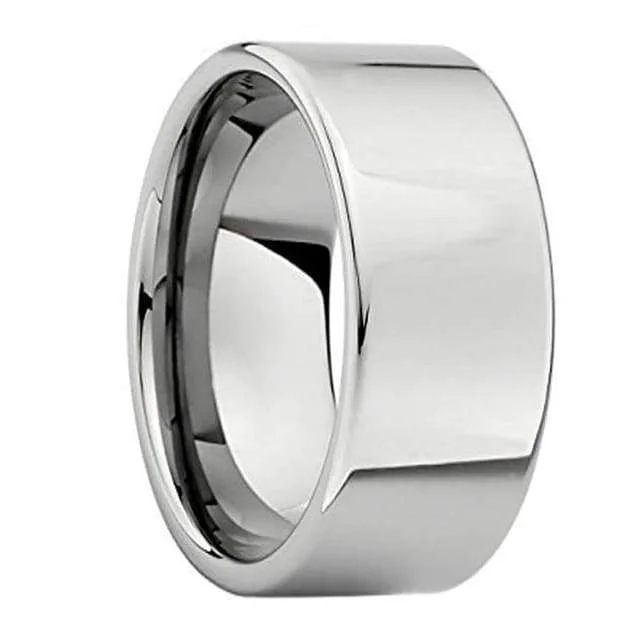 men’s and women’s matching rings -Mens Carbide Tungsten Wedding Ring High Polished Flat Pipe Cut Style 12mm