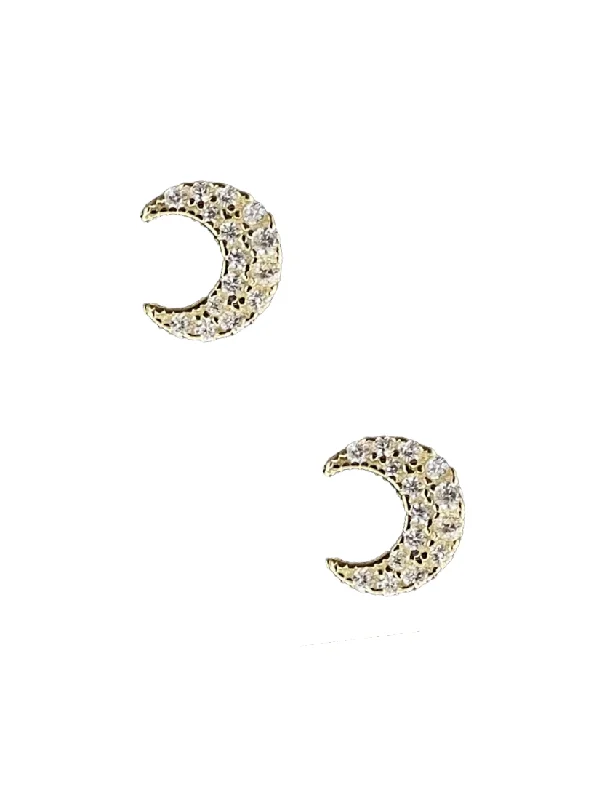 diamond earrings for women -Gold CZ Moon Studs