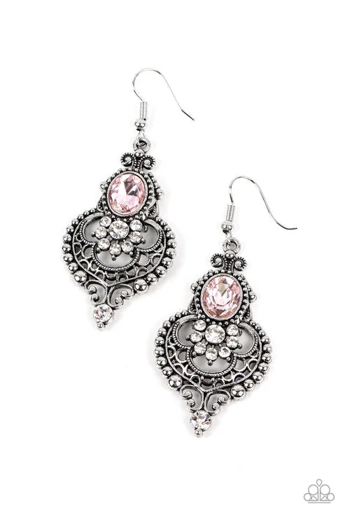 women’s diamond drop earrings -Castle Chateau Pink Earring