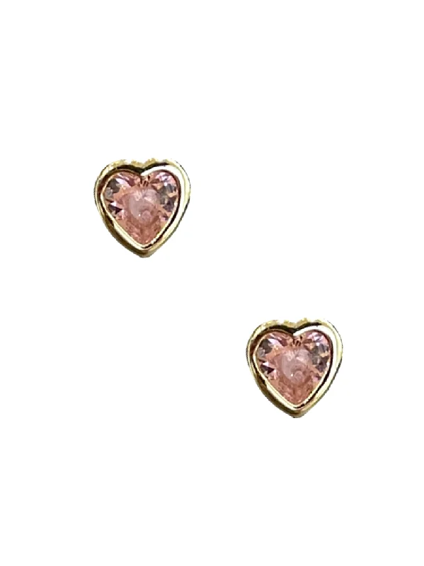 women’s pearl dangling earrings -Pink Bezel Heart Studs