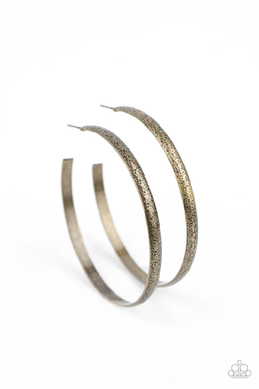 gold earrings for women -Rustic Radius Brass Hoop Earring