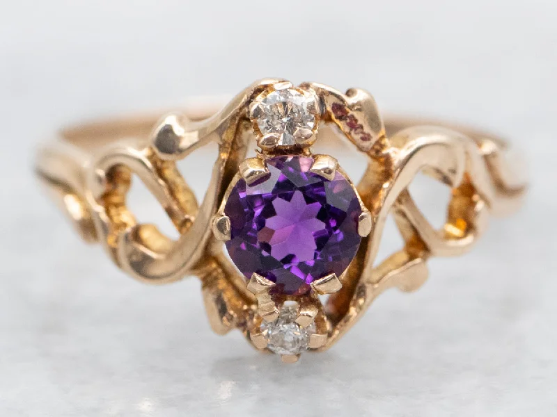 women’s affordable vintage engagement rings -Gold Amethyst and Diamond Ring