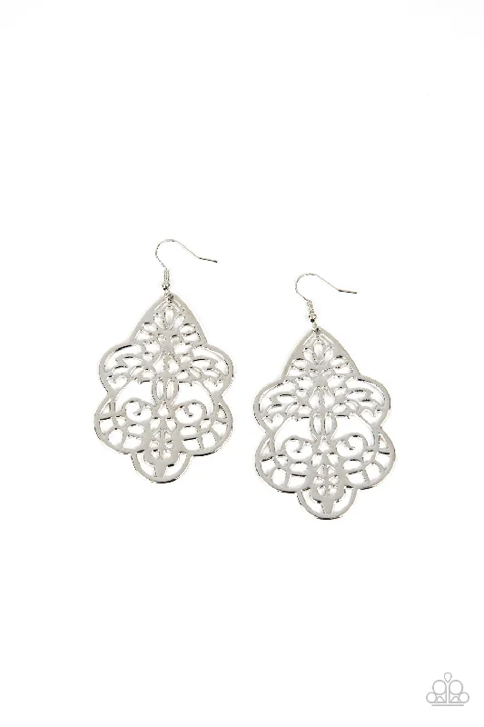 women’s geometric hoop earrings -Festive Foliage Silver Earring