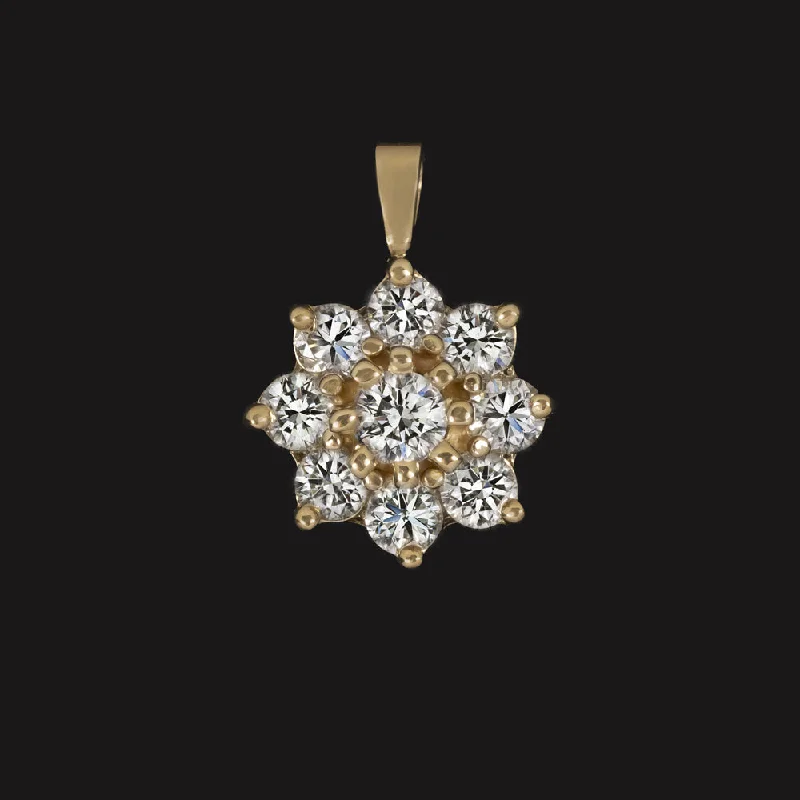 women’s trendy rings -1.04ct DIAMOND CLUSTER PENDANT NATURAL ROUND FLOWER 14k YELLOW GOLD NECKLACE