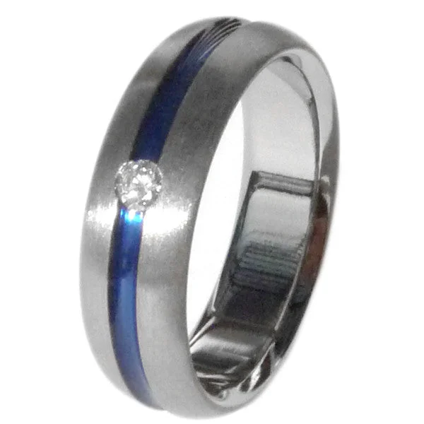 women’s two-tone engagement rings -Titanium Diamond Ring with Blue Inlay s19