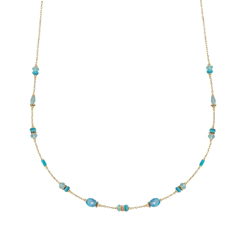 women’s sapphire necklaces -Satellite Boho Choker Necklace 20 Gemstones Turquoise and Apatite - 18k Gold - Limited Edition