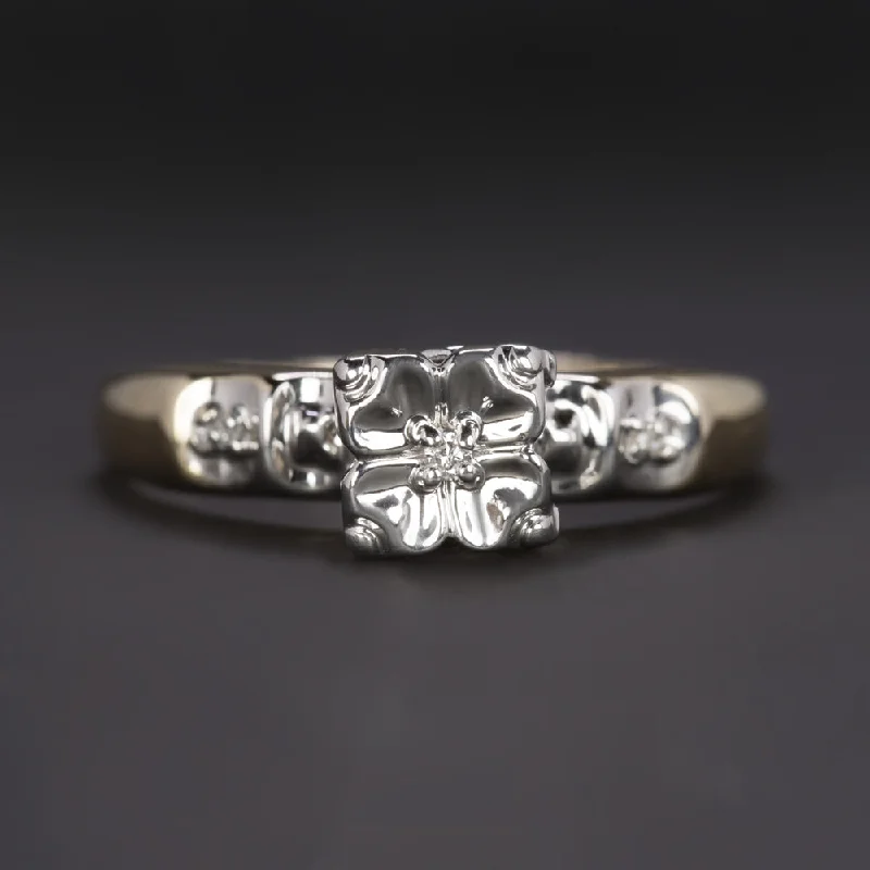 women’s luxurious diamond wedding rings -MIDCENTURY VINTAGE DIAMOND PROMISE RING TWO TONE 10k WHITE YELLOW GOLD NATURAL