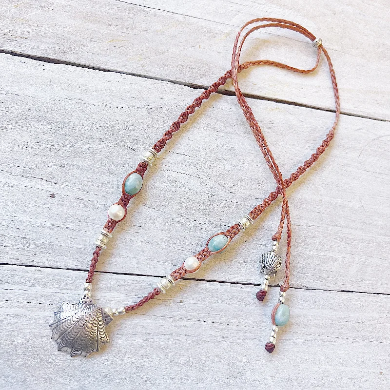 women’s sapphire pendant necklaces -BY THE OCEAN MACRAME NECKLACE