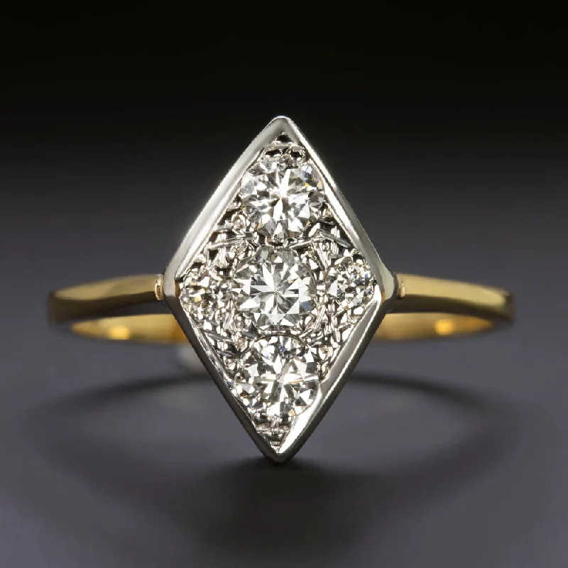 wedding rings for women -VINTAGE DIAMOND COCKTAIL RING E-F VS 5.14k TWO TONE YELLOW WHITE GOLD CLUSTER