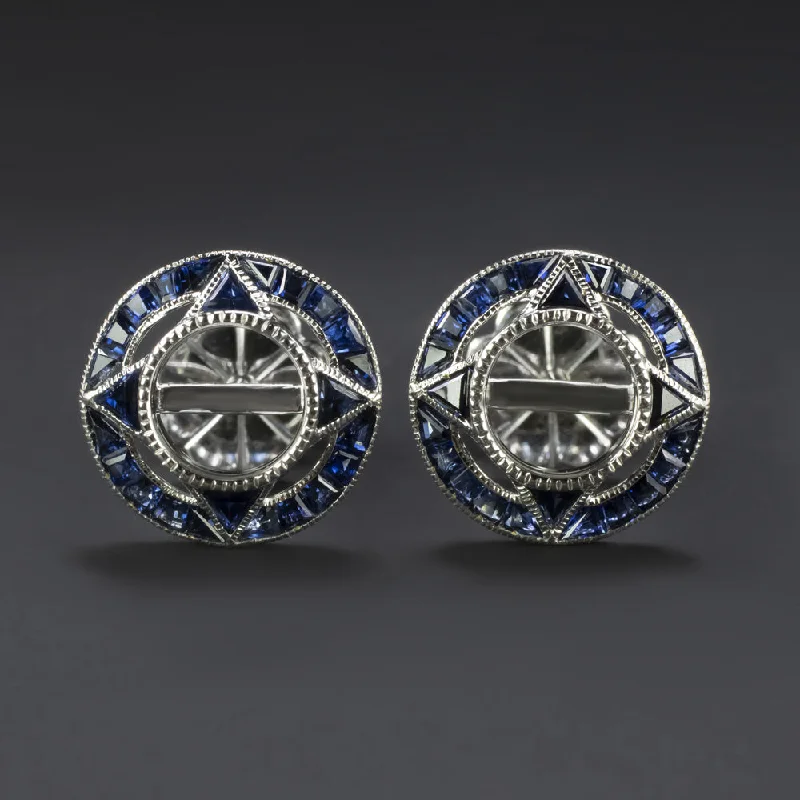 women’s trendy gemstone rings -VINTAGE STYLE SAPPHIRE SEMI MOUNT EARRINGS 5.5mm STUD SETTINGS ART DECO TARGET