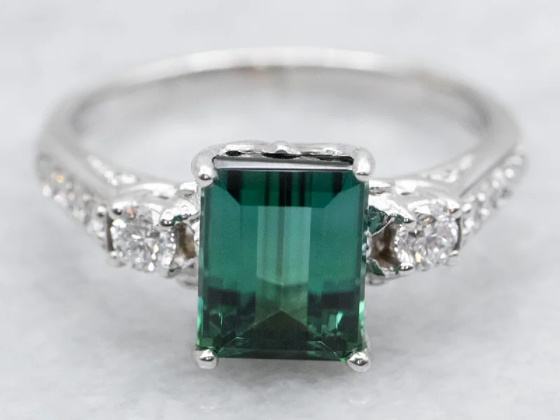 women’s antique engagement rings -Modern Green Tourmaline and Diamond Ring