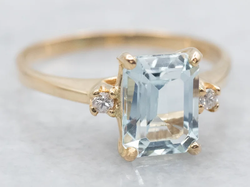 women’s rose gold engagement rings -Aquamarine and Diamond Ring