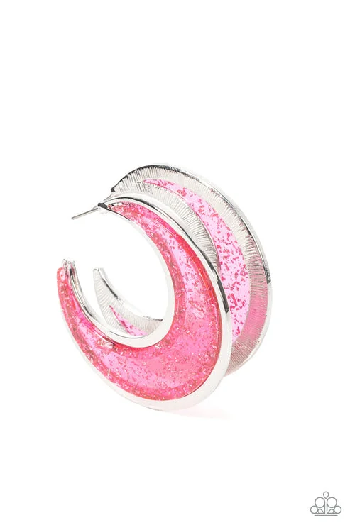 stud earrings for women -Charismatically Curvy Pink Hoop Earring