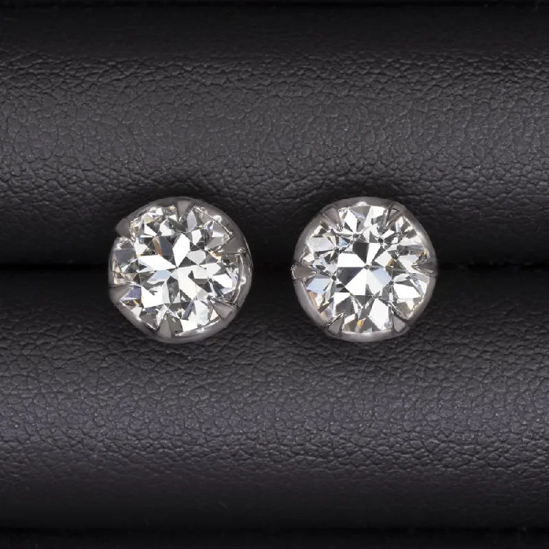 women’s statement rings -3.5 CARAT OLD EUROPEAN CUT DIAMOND STUD EARRINGS I-J VS1 VINTAGE 14k WHITE GOLD