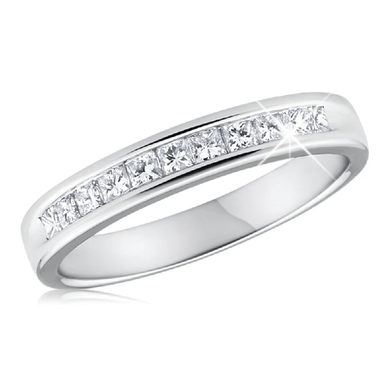 women’s yellow gold engagement rings -9ct White Gold 1/2 Carat Diamond Ring With 11 Princess Cut Diamonds