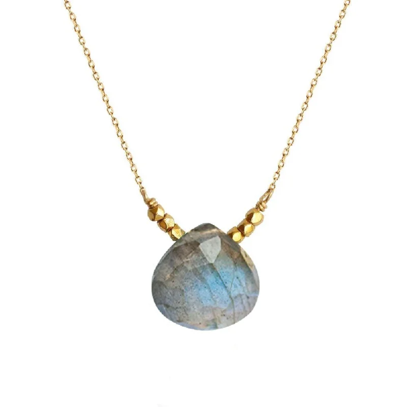 women’s unique necklaces -Large Drop Floating Necklace Labradorite - 18k Gold