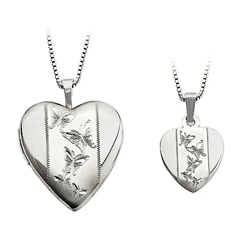 women’s pendant necklaces -Butterfly Just Like Mommy 925 Sterling Silver Locket and Pendant Necklace Set