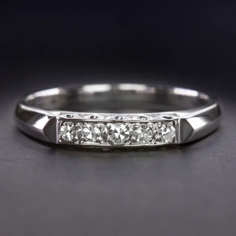 women’s unique engagement rings -VINTAGE DIAMOND WEDDING RING STACKING BAND 14k WHITE GOLD KNIFE EDGE ESTATE