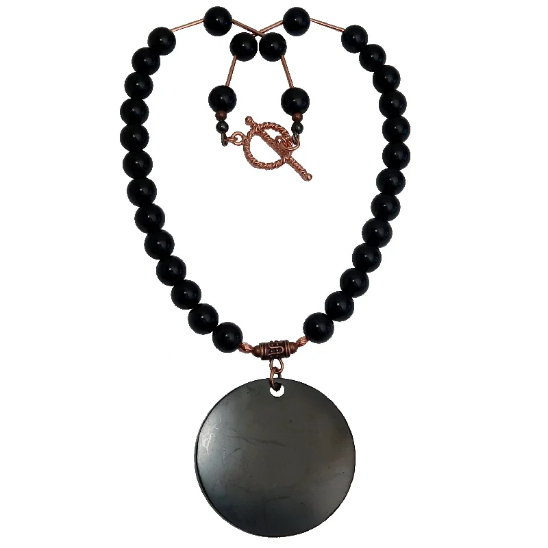 women’s solid gold necklaces -Shungite Necklace Rainbow Obsidian Protection Medal