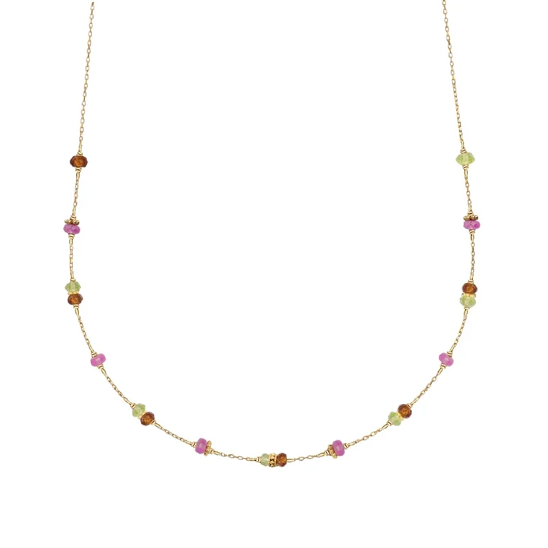 women’s luxury sapphire necklaces -Satellite Boho Choker Necklace 18 Gemstones Peridot, Pink Sapphire and Cognac Quartz - 18k Gold - Limited Edition