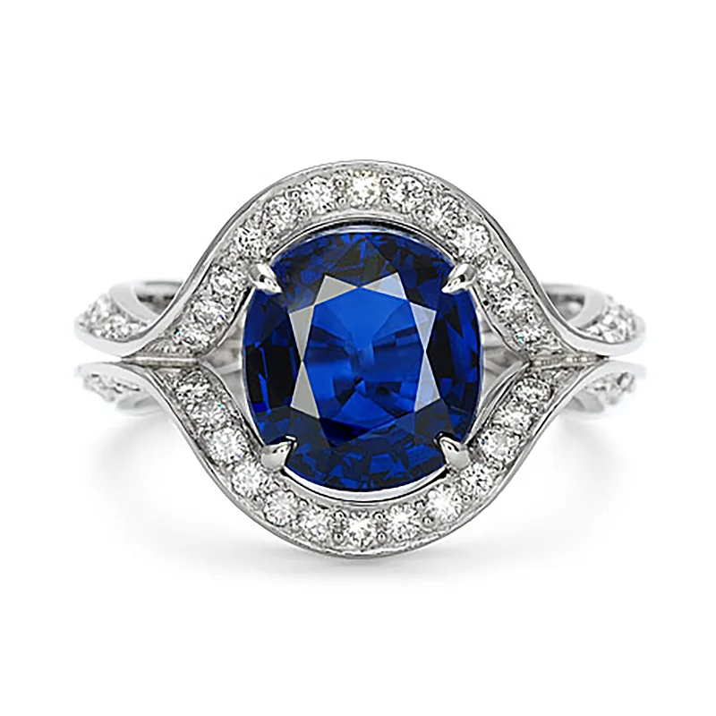 women’s vintage-inspired engagement rings -Duet Oval Blue Sapphire & Diamond Ring