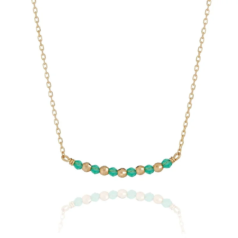 women’s art deco necklaces -Gold Bar Gem Necklace - Green Agate - 18k Gold