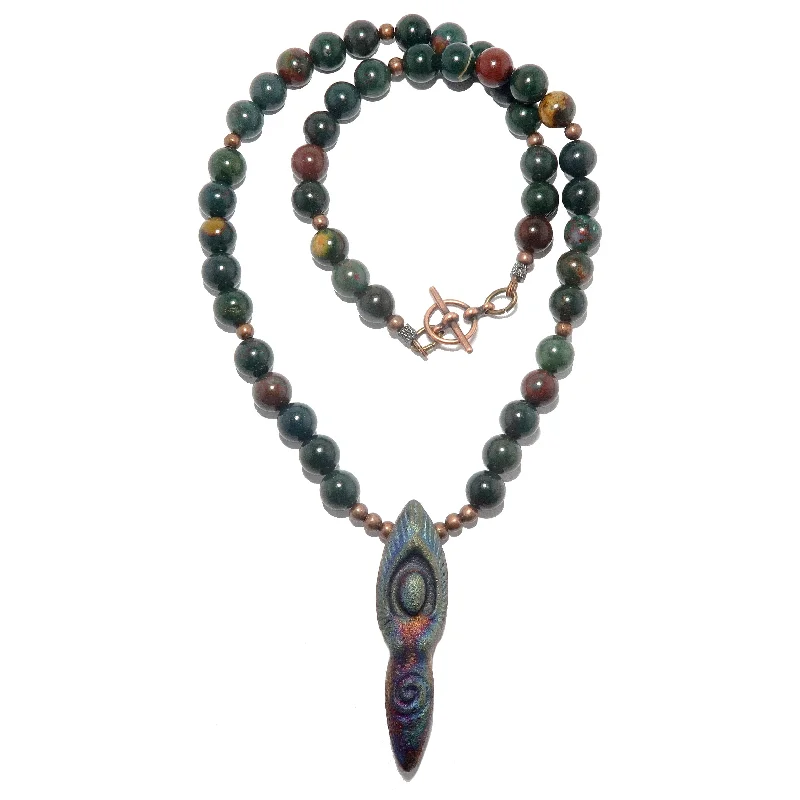 women’s unique necklaces -Bloodstone Necklace Goddess Raku Earth Stones