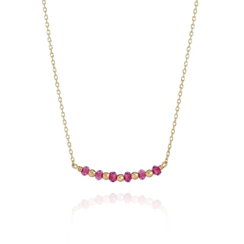 women’s anniversary necklaces -Gold Bar Gem Necklace Pink Garnet - 18k Gold