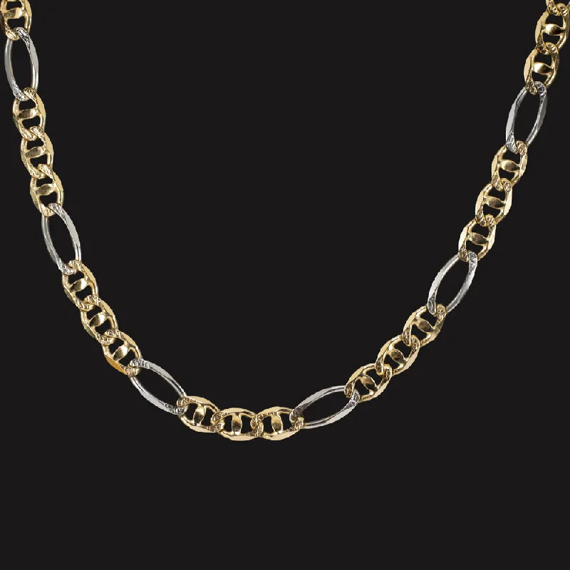 rose gold rings for women -14k TWO TONE GOLD CHAIN NECKLACE 13.9gm 22 INCH MARINER FIGARO LINK WHITE YELLOW