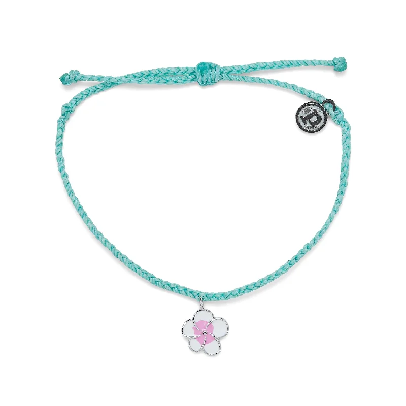 designer charm bracelets for women -PuraVida, Silver Painted Plumeria Charm Bracelet, Seafoam