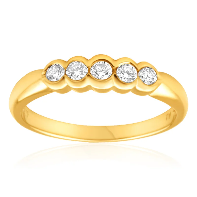 women’s rose gold halo engagement rings -9ct Yellow Gold Diamond Ring Set with 5 Brilliant Diamonds