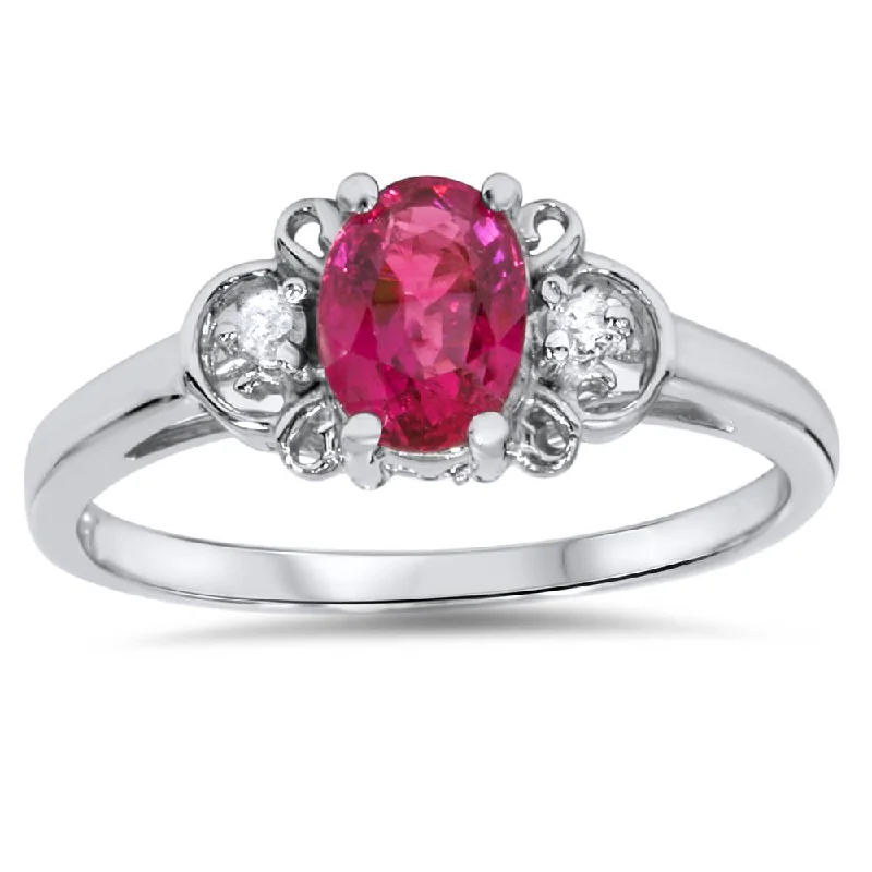 women’s classic gold engagement rings -5/8ct Ruby & Diamond Ring 14K White Gold