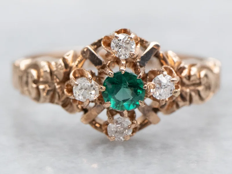 women’s vintage engagement rings -Victorian Gold Green Glass Doublet and Diamond Ring