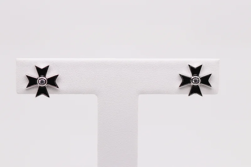 women’s emerald earrings -Black and Silver Maltese Cross Earrings Ref: MT01E-BLACK-WR