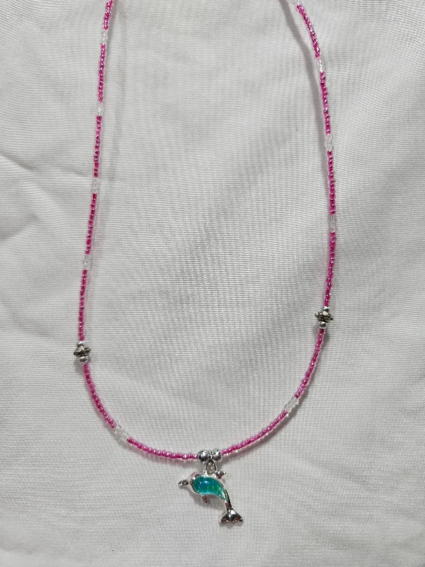 Dark Pink and Purple beads with White Dolphin