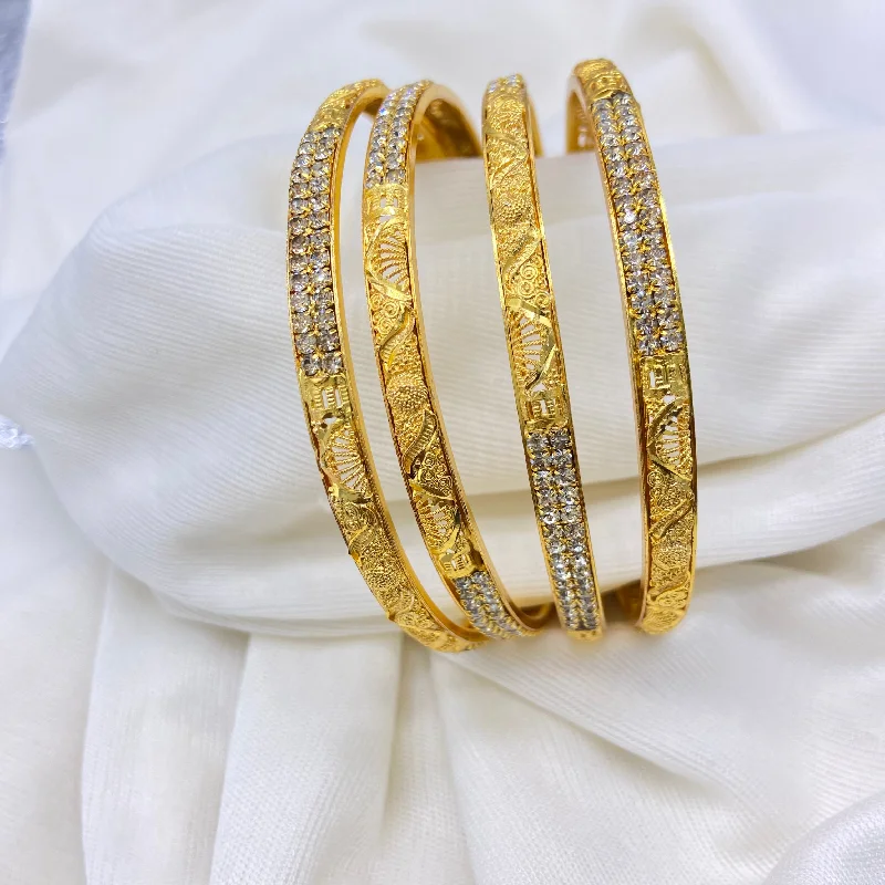 luxury silver bangles for women -Gold with Stone Bangles 4 pcs.