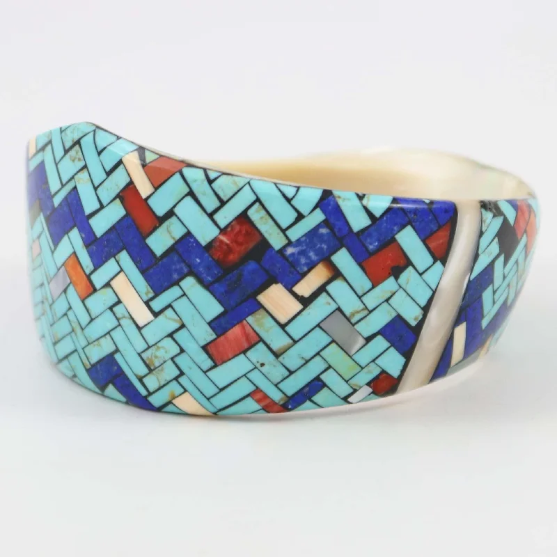 silver cuff bracelets for women -Inlay Shell Bangle