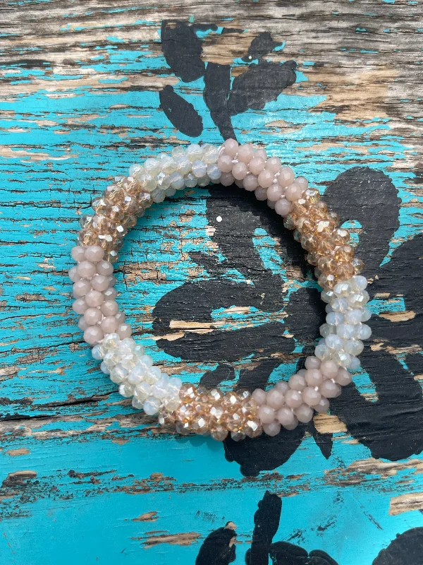 handmade bracelets for women -Shades of Beige Beaded Stretchy Bracelet