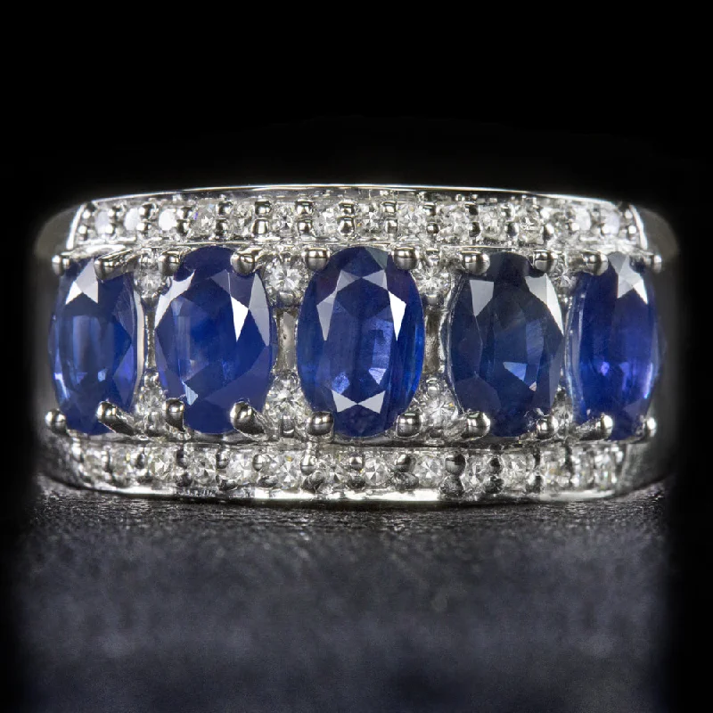 women’s eternity rings with diamonds -DESIGNER SAPPHIRE DIAMOND COCKTAIL BAND VINTAGE EFFY RING 2.75 CARAT WIDE BLUE