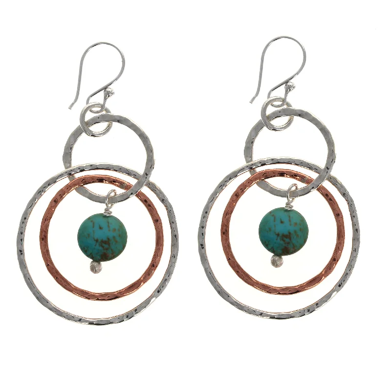 women’s casual earrings -Copper Turquoise Hammered Earrings