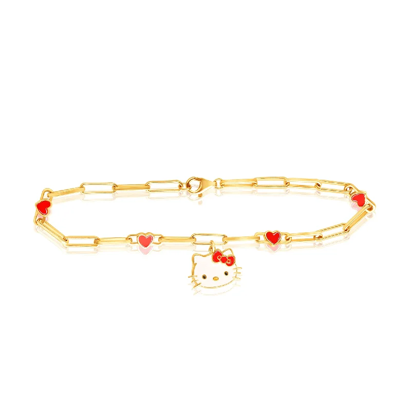 affordable bangles for women -Hello Kitty Yellow Gold Paperclip Bracelet