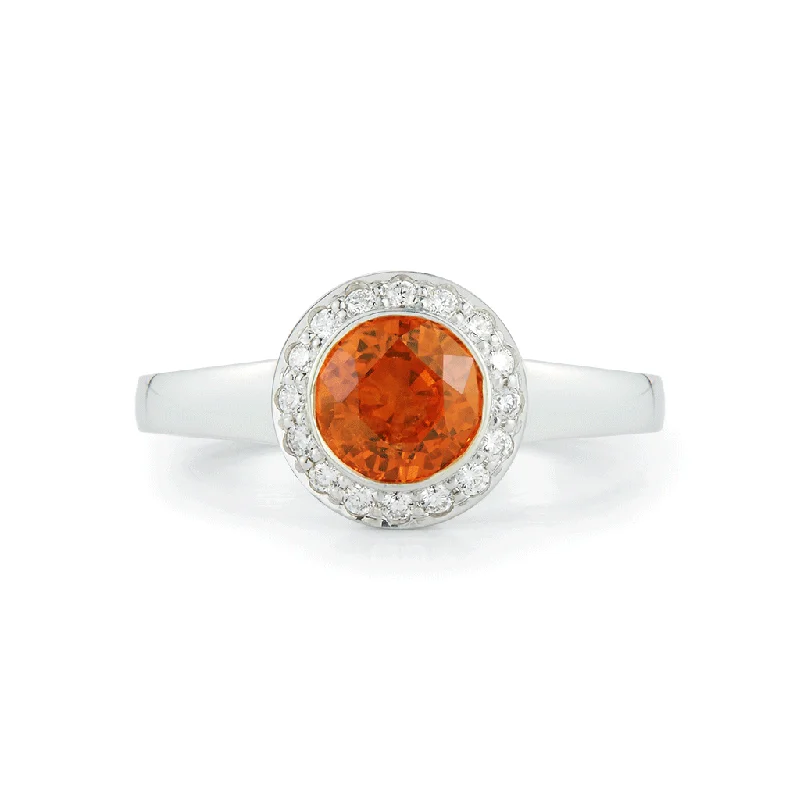 women’s unique gemstone engagement rings -Steller Natural Orange Sapphire and Diamond Ring