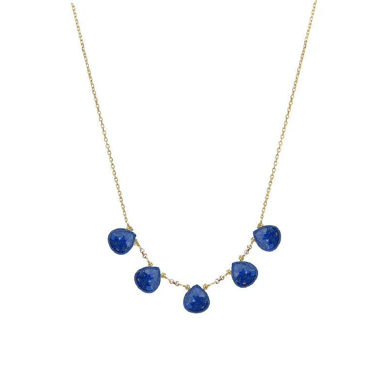 women’s diamond cross necklaces -Multi Drop necklace Lapis Lazuli - 18k Gold