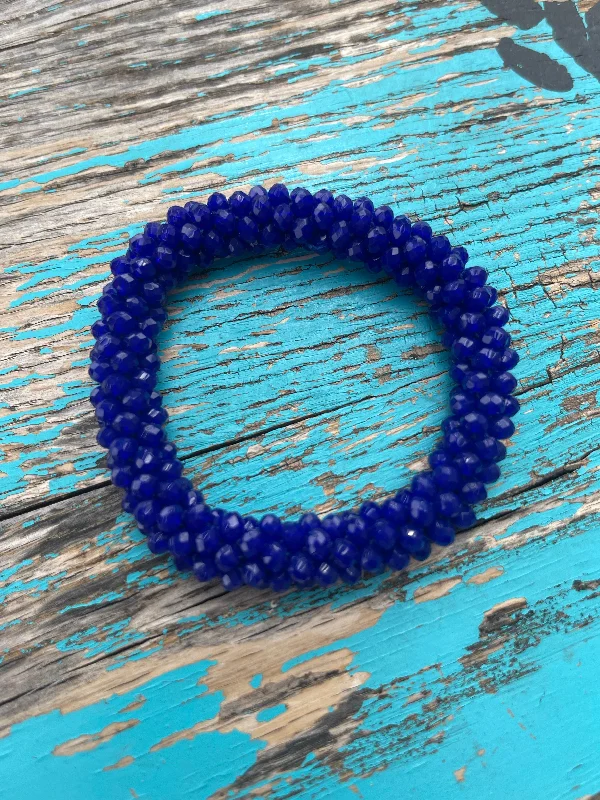 custom bangles with name -Purple/Royal Blue Beaded Stretchy Bracelet